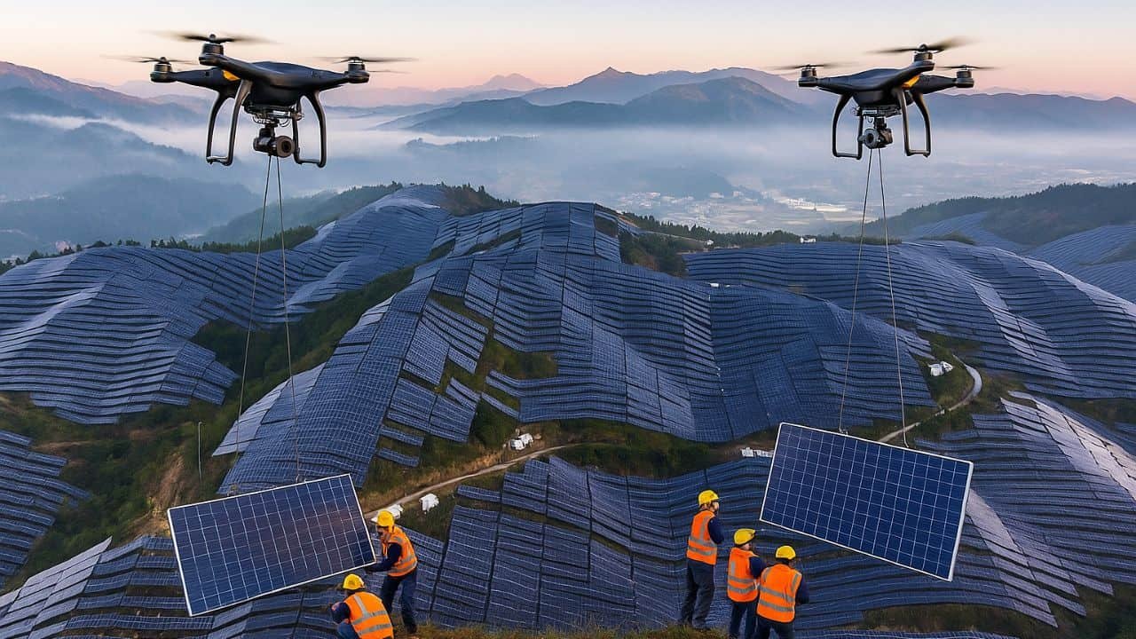 China installed solar plants using drones